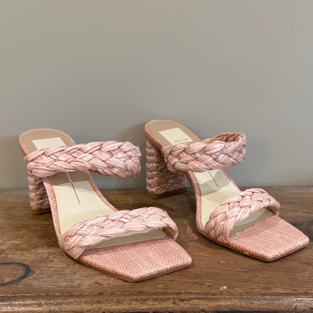 Dolce Vita Blush Raffia Braided Heels